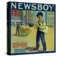 Newsboy Orange Label - Redlands, CA-Lantern Press-Stretched Canvas