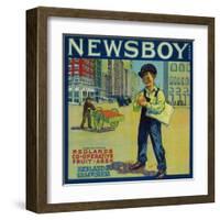 Newsboy Orange Label - Redlands, CA-Lantern Press-Framed Art Print