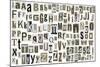 Newspaper Alphabet With Letters, Numbers And Symbols. Isolated On White-donatas1205-Mounted Art Print