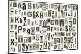 Newspaper Alphabet With Letters, Numbers And Symbols. Isolated On White-donatas1205-Mounted Art Print