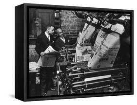 Newspaper Founder Robert S. Abbott Checking Printing Press at the African American Newspaper-Gordon Coster-Framed Stretched Canvas