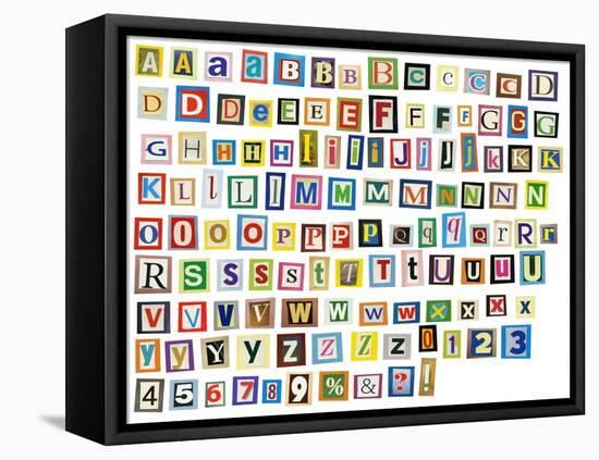 Newspaper, Magazine Alphabet With Letters, Numbers-donatas1205-Framed Stretched Canvas