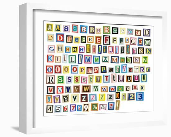 Newspaper, Magazine Alphabet With Letters, Numbers-donatas1205-Framed Art Print