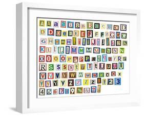 Newspaper, Magazine Alphabet With Letters, Numbers-donatas1205-Framed Art Print