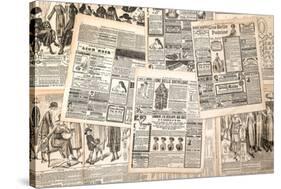 Newspaper Pages with Antique Advertising. Woman's Fashion Magazine-LiliGraphie-Stretched Canvas