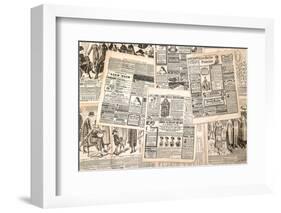 Newspaper Pages with Antique Advertising. Woman's Fashion Magazine-LiliGraphie-Framed Photographic Print