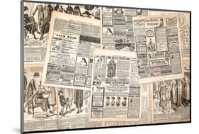 Newspaper Pages with Antique Advertising. Woman's Fashion Magazine-LiliGraphie-Mounted Photographic Print