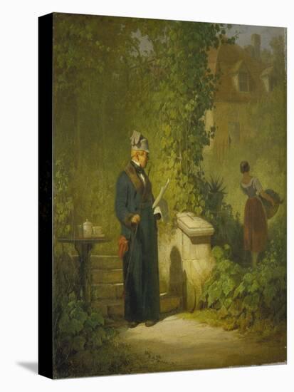 Newspaper Reader in the Garden (Or: Politikus in His Little Garden Having a Coffee), Late 1840s-Carl Spitzweg-Stretched Canvas