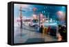 Newspaper stands during rain storm in downtown Philadelphia, Pennsylvania-null-Framed Stretched Canvas