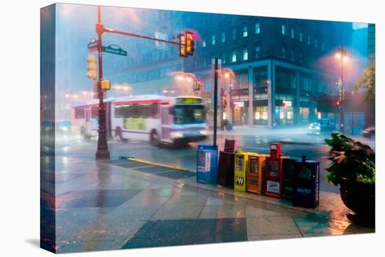 Newspaper stands during rain storm in downtown Philadelphia, Pennsylvania-null-Stretched Canvas