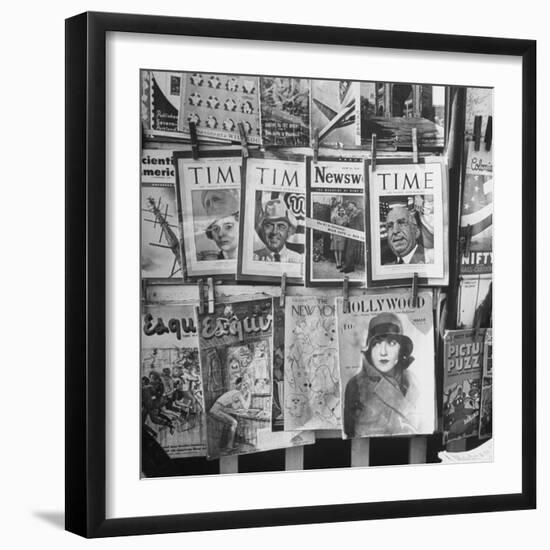 Newsstand Displaying American Magazines-Jack Birns-Framed Photographic Print