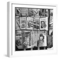 Newsstand Displaying American Magazines-Jack Birns-Framed Photographic Print