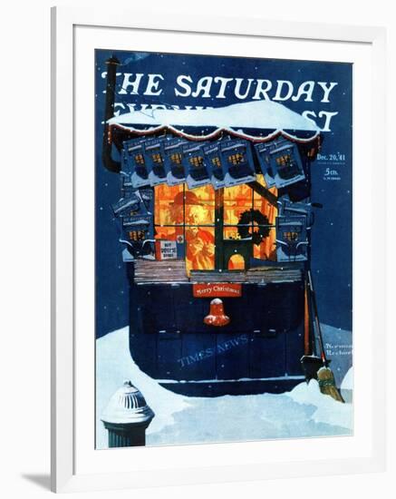 "Newsstand in the Snow" Saturday Evening Post Cover, December 20,1941-Norman Rockwell-Framed Giclee Print