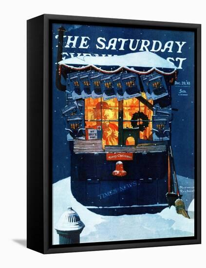 "Newsstand in the Snow" Saturday Evening Post Cover, December 20,1941-Norman Rockwell-Framed Stretched Canvas
