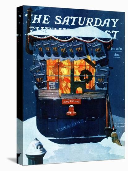 "Newsstand in the Snow" Saturday Evening Post Cover, December 20,1941-Norman Rockwell-Stretched Canvas