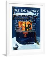 "Newsstand in the Snow" Saturday Evening Post Cover, December 20,1941-Norman Rockwell-Framed Giclee Print