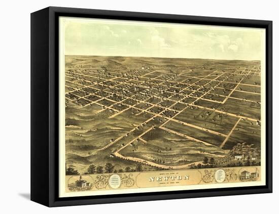 Newton, Iowa - Panoramic Map-Lantern Press-Framed Stretched Canvas