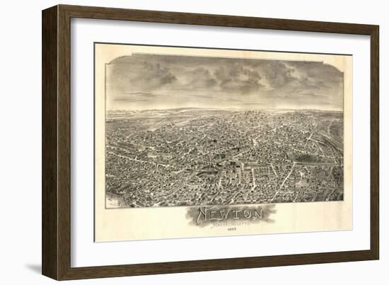 Newton, Massachusetts - Panoramic Map-Lantern Press-Framed Art Print