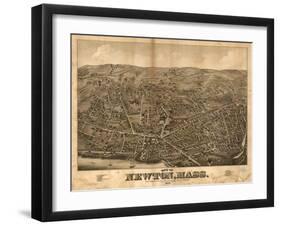 Newton, Massachusetts - Panoramic Map-Lantern Press-Framed Art Print