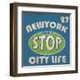 Newyork Stop Emblem Logo Graphic Design Athletic Sport Nyc Typography, T-Shirt Graphics, Vectors-emeget-Framed Art Print