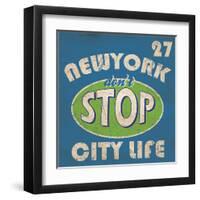 Newyork Stop Emblem Logo Graphic Design Athletic Sport Nyc Typography, T-Shirt Graphics, Vectors-emeget-Framed Art Print