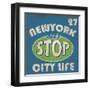 Newyork Stop Emblem Logo Graphic Design Athletic Sport Nyc Typography, T-Shirt Graphics, Vectors-emeget-Framed Art Print