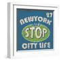 Newyork Stop Emblem Logo Graphic Design Athletic Sport Nyc Typography, T-Shirt Graphics, Vectors-emeget-Framed Art Print