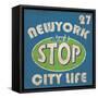 Newyork Stop Emblem Logo Graphic Design Athletic Sport Nyc Typography, T-Shirt Graphics, Vectors-emeget-Framed Stretched Canvas