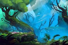 The Entrance of Mystery Valley in a Forest. Video Game's Digital CG Artwork, Concept Illustration,-NextMars-Art Print