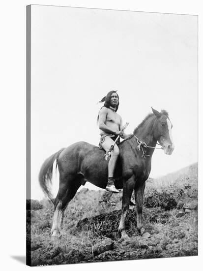 Nez Perce Indian on Horseback Edward Curtis Photograph-Lantern Press-Stretched Canvas