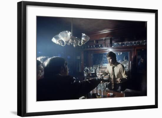 Nhl Boston Bruin Player Derek Sanderson Bartending at His Favorite Boston Bar, 1971-Art Rickerby-Framed Photographic Print