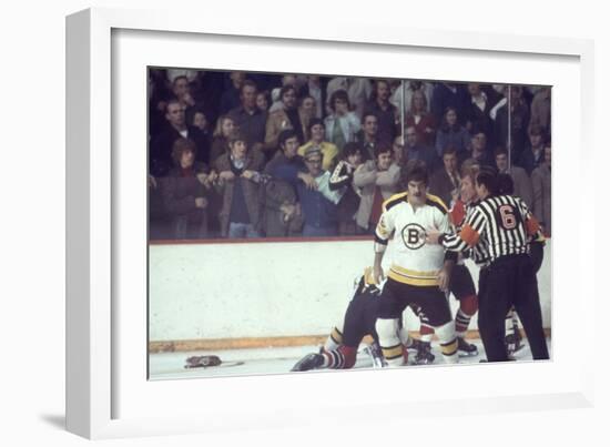 Nhl Boston Bruin Player Derek Sanderson in a Brawl Against Chicago Black Hawks-Art Rickerby-Framed Photographic Print