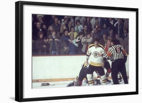 Nhl Boston Bruin Player Derek Sanderson in a Brawl Against Chicago Black Hawks-Art Rickerby-Framed Photographic Print