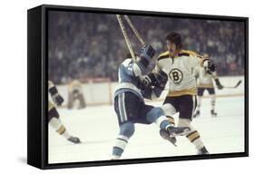 Nhl Boston Bruin Player Derek Sanderson Tripping Pittsburgh Penguin Player During Game-Art Rickerby-Framed Stretched Canvas