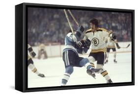 Nhl Boston Bruin Player Derek Sanderson Tripping Pittsburgh Penguin Player During Game-Art Rickerby-Framed Stretched Canvas