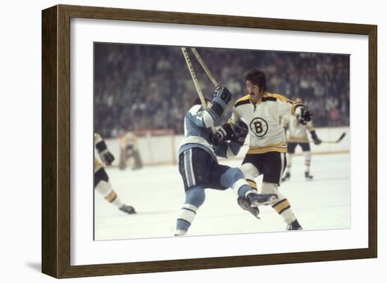 Nhl Boston Bruin Player Derek Sanderson Tripping Pittsburgh Penguin Player During Game-Art Rickerby-Framed Photographic Print