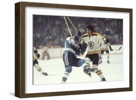 Nhl Boston Bruin Player Derek Sanderson Tripping Pittsburgh Penguin Player During Game-Art Rickerby-Framed Photographic Print