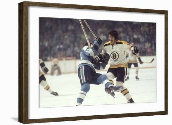 Nhl Boston Bruin Player Derek Sanderson Tripping Pittsburgh Penguin Player During Game-Art Rickerby-Framed Photographic Print