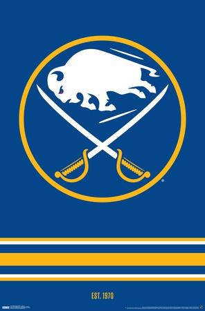 Buffalo Sabres, fiery logo, NHL, blue wooden background, american hockey  team, HD wallpaper