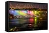 Niagara Falls - American Falls and Rainbow Lights-Lantern Press-Framed Stretched Canvas