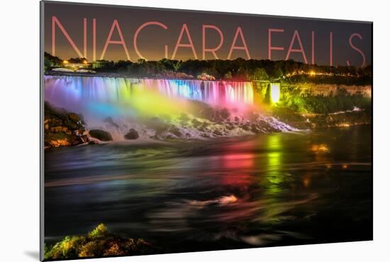 Niagara Falls - American Falls and Rainbow Lights-Lantern Press-Mounted Art Print