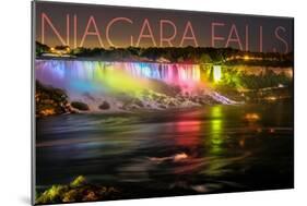 Niagara Falls - American Falls and Rainbow Lights-Lantern Press-Mounted Art Print