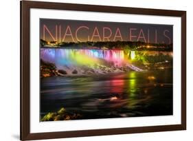 Niagara Falls - American Falls and Rainbow Lights-Lantern Press-Framed Art Print