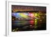 Niagara Falls - American Falls and Rainbow Lights-Lantern Press-Framed Art Print