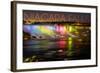 Niagara Falls - American Falls and Rainbow Lights-Lantern Press-Framed Art Print