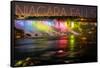 Niagara Falls - American Falls and Rainbow Lights-Lantern Press-Framed Stretched Canvas