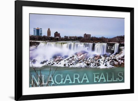 Niagara Falls - American Falls in Winter-Lantern Press-Framed Art Print