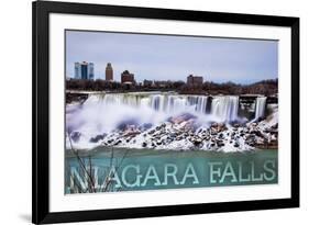 Niagara Falls - American Falls in Winter-Lantern Press-Framed Art Print