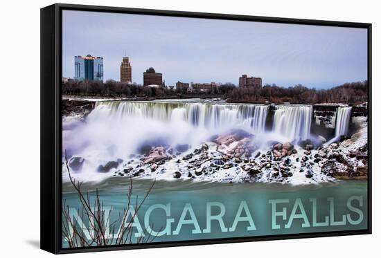 Niagara Falls - American Falls in Winter-Lantern Press-Framed Stretched Canvas