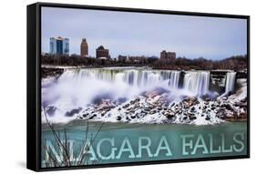 Niagara Falls - American Falls in Winter-Lantern Press-Framed Stretched Canvas